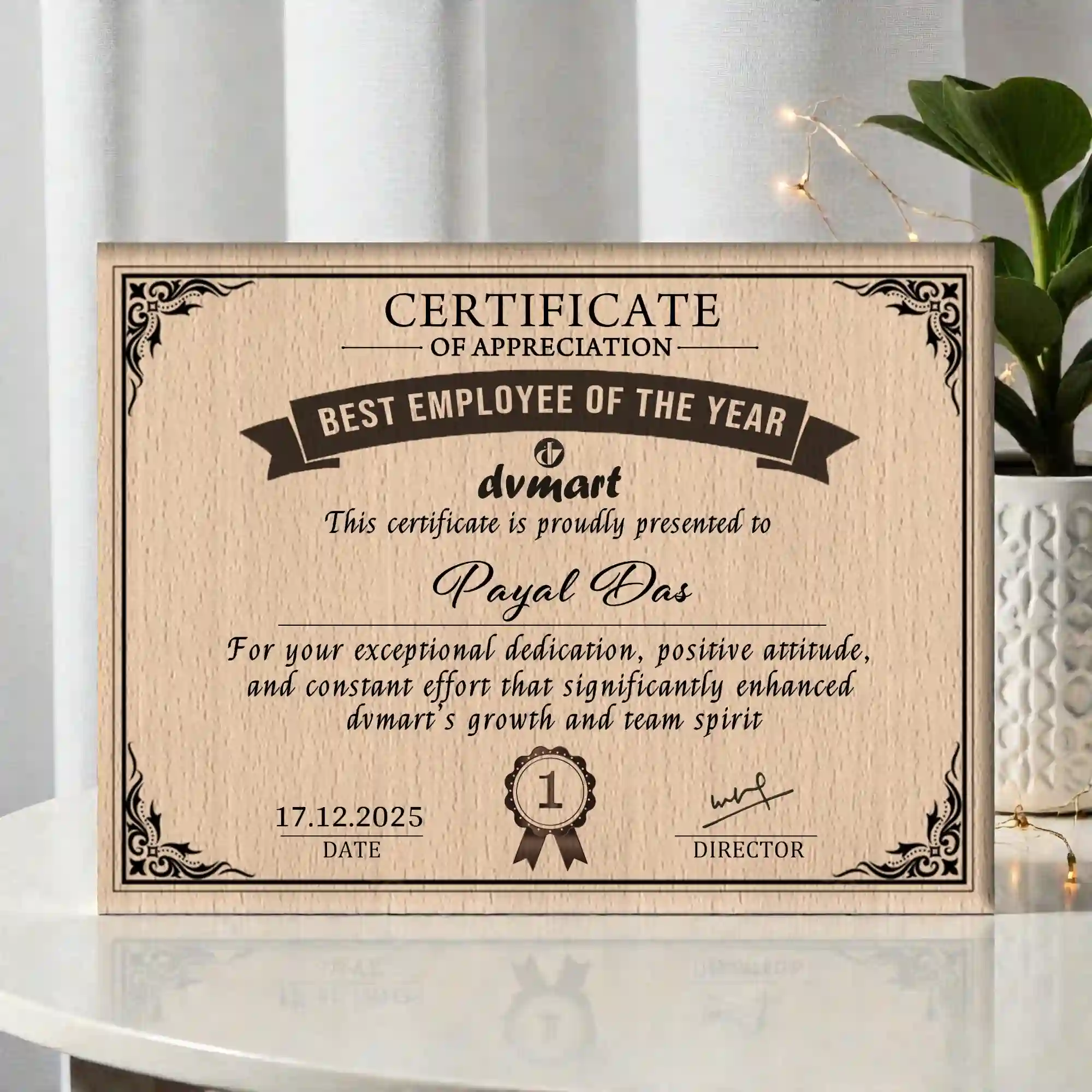 Personalized Steam Beech Wood Certificate Frame Plaque | Custom Engraved Wooden Certificate Achievement Frame