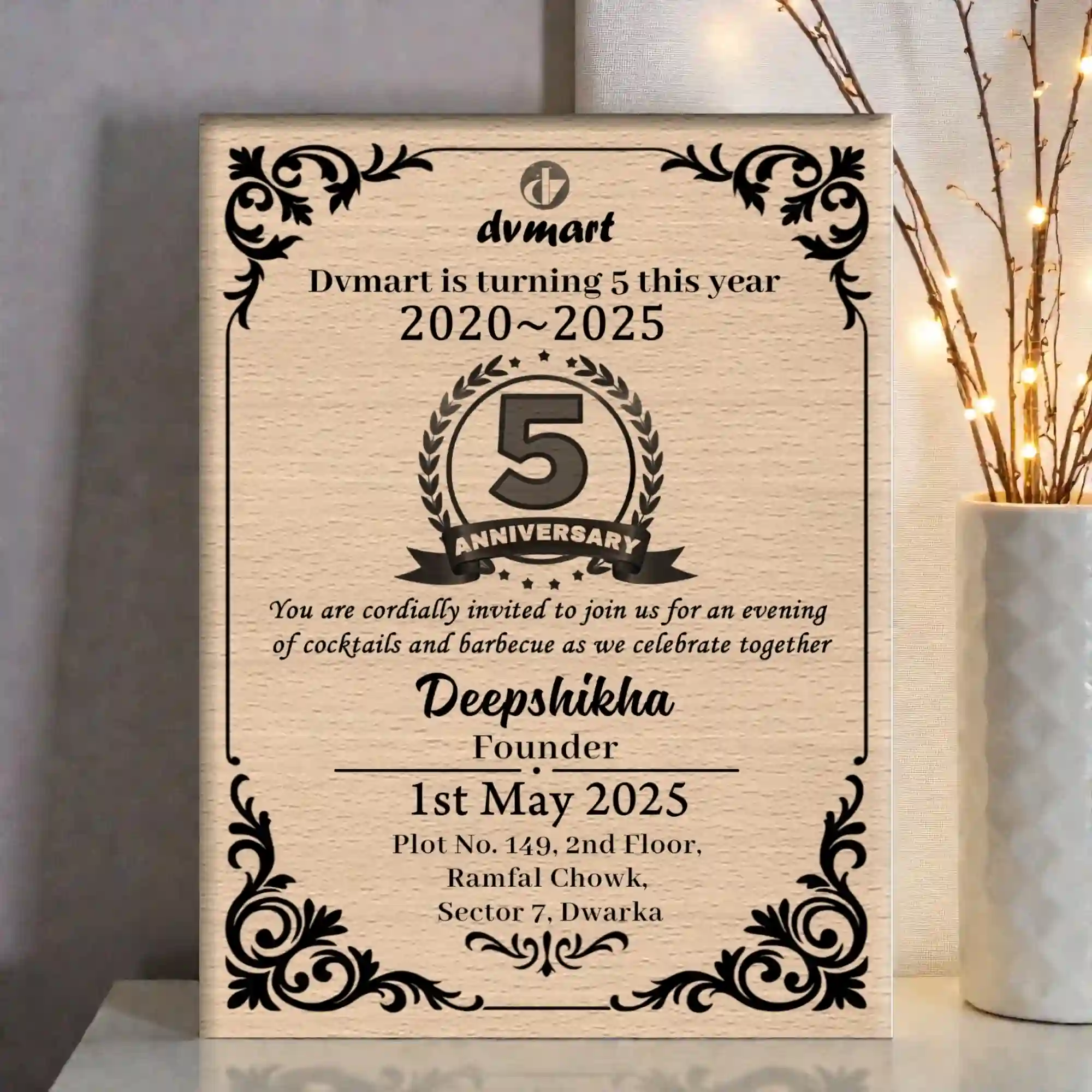 Personalized Steam Beech Wood Invitation Frame Plaque | Custom Engraved Wooden Invitation Display Frame