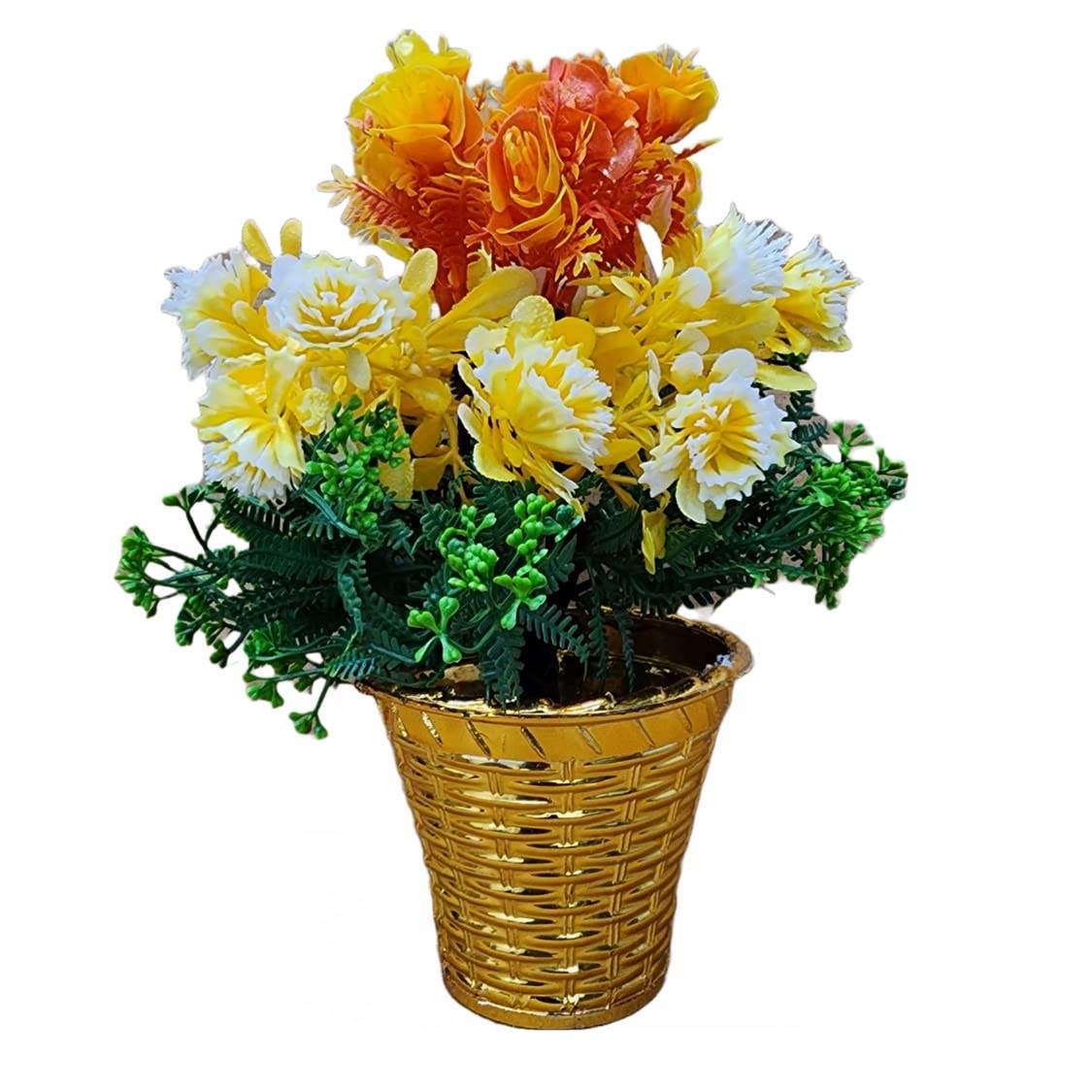 Silk Flower Vase Table for Living Room Indoor Home Decor Wedding Centerpieces Arrangements Pot With Flower (Golden Small Pack of 1)