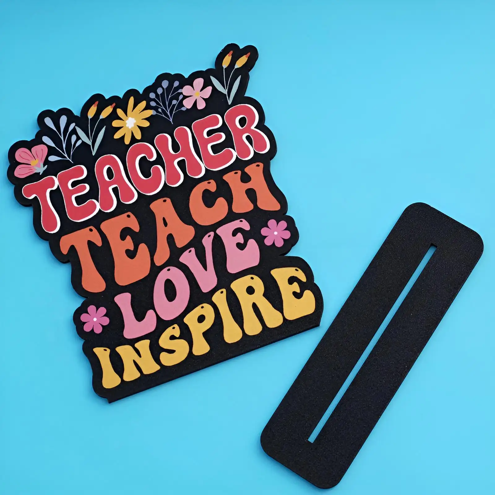 MDF Wooden Teacher Appreciation Tabletop Stand | “Teacher Teach Love Inspire” Decorative MDF Cardborad | Desk Decor Gift for Teachers Day, Classroom & Farewell | DVMART®