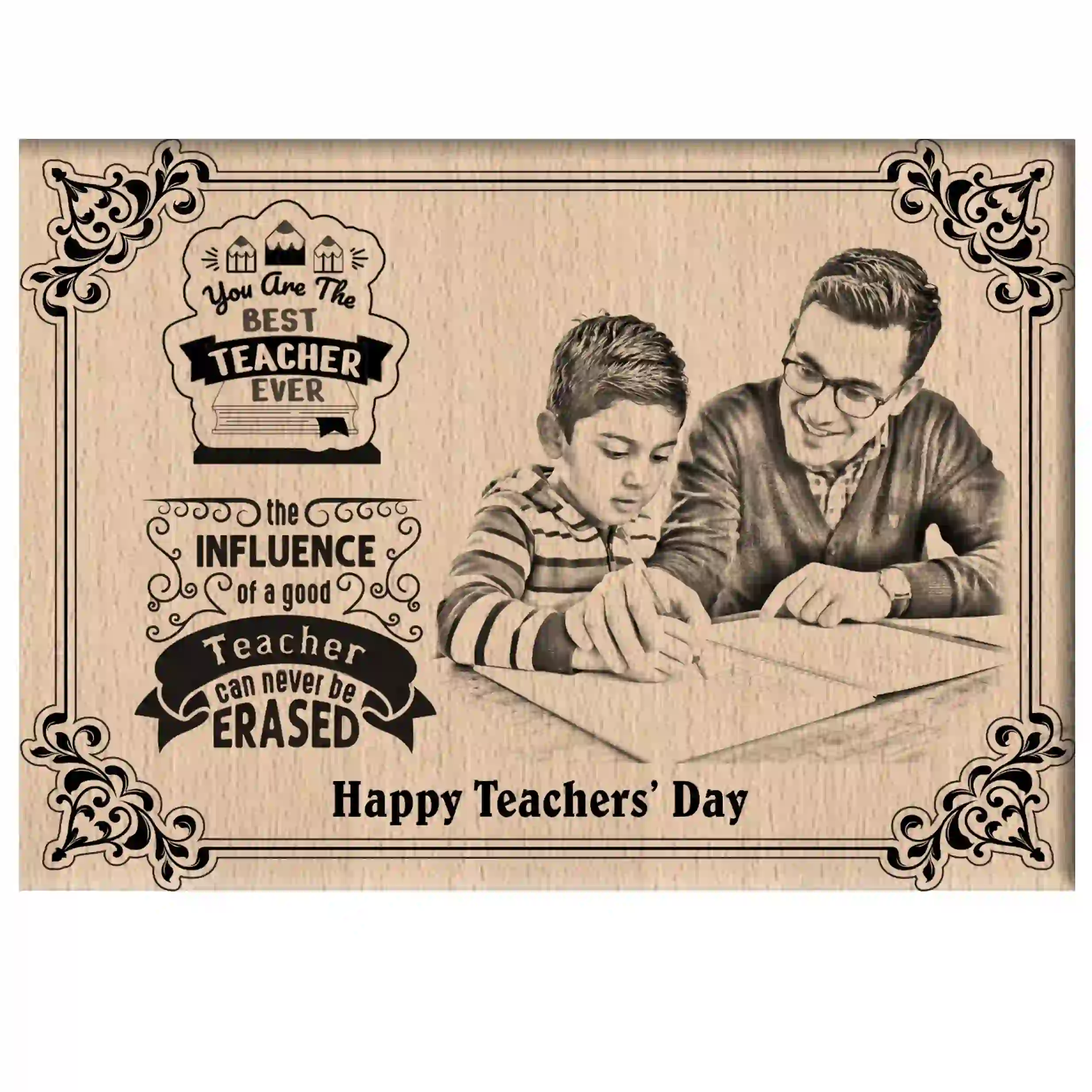Teachers' Day Wooden Gift Frame – Laser Engraved Teacher Appreciation Memento – Influence of a Good Teacher Design