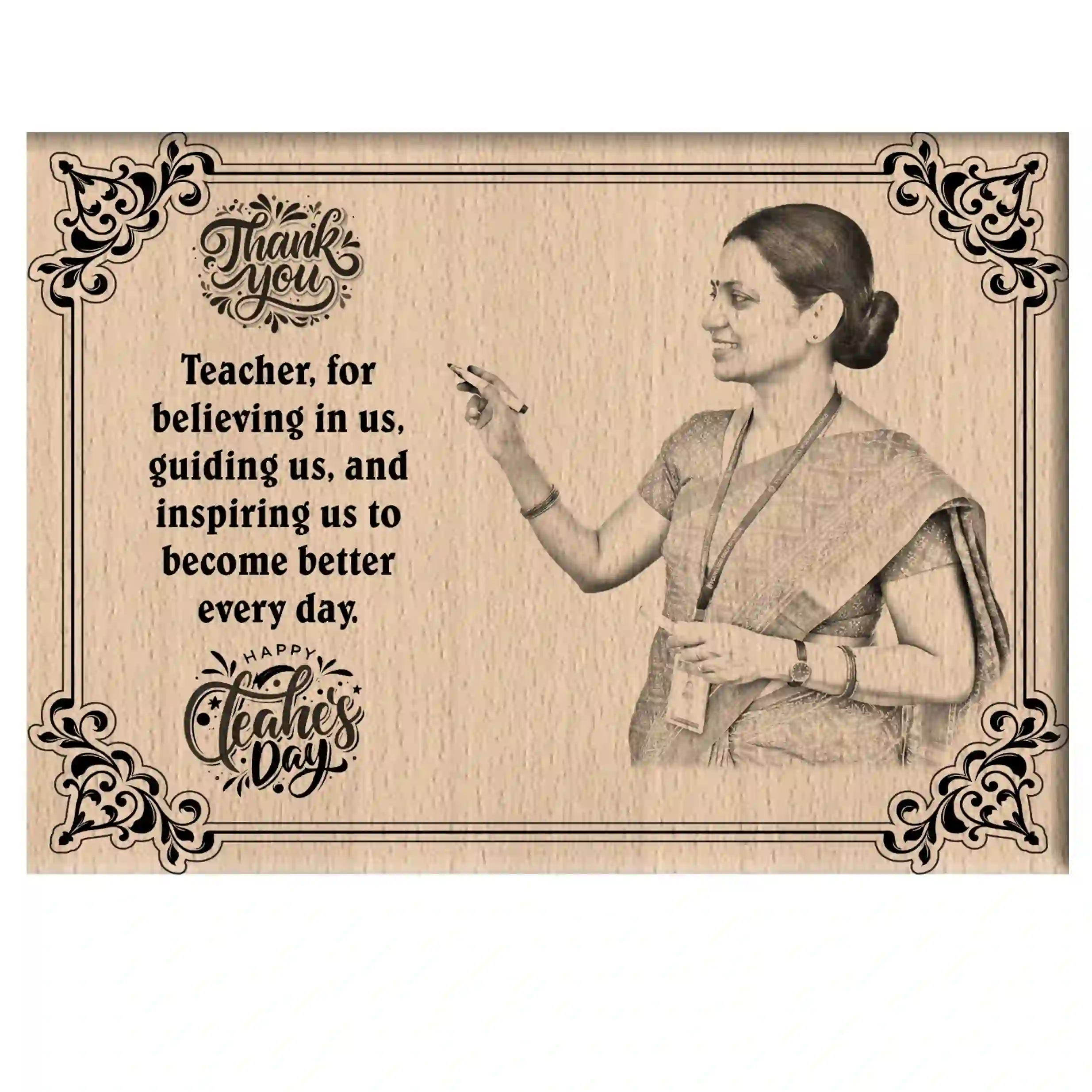 Teachers' Day Gift for Ma'am – Thank You Teacher Laser Engraved Wooden Frame – Teacher Appreciation Memento