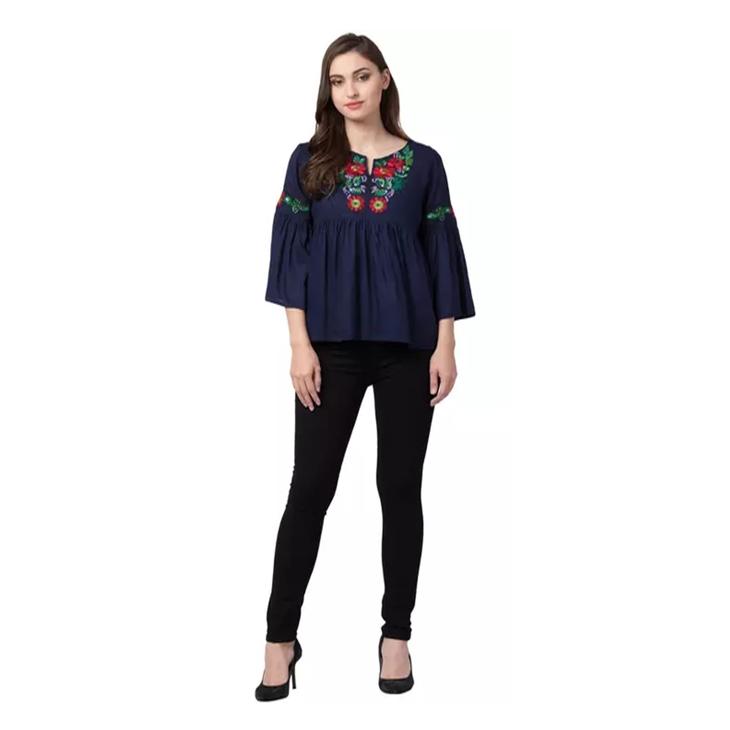 Girl's & Women Cotton Half Sleeve Black Round Neck Tshirt