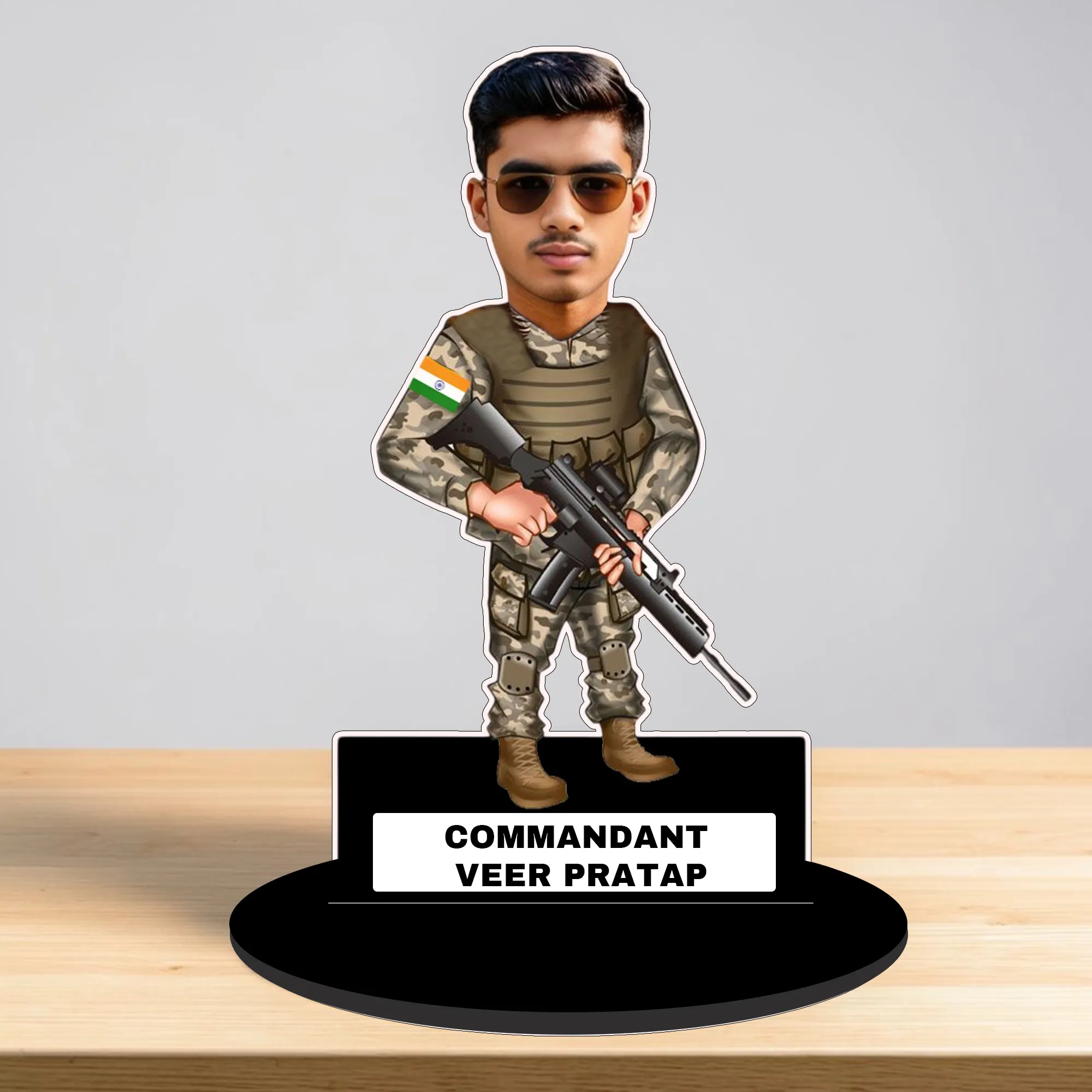 Personalized Army Soldier Caricature Standee with Name | Custom Military Gift | MDF Wooden Table Top Caricature for Army Men & Women | Unique Gift for Defence Personnel | Desk Decor | DVMART®