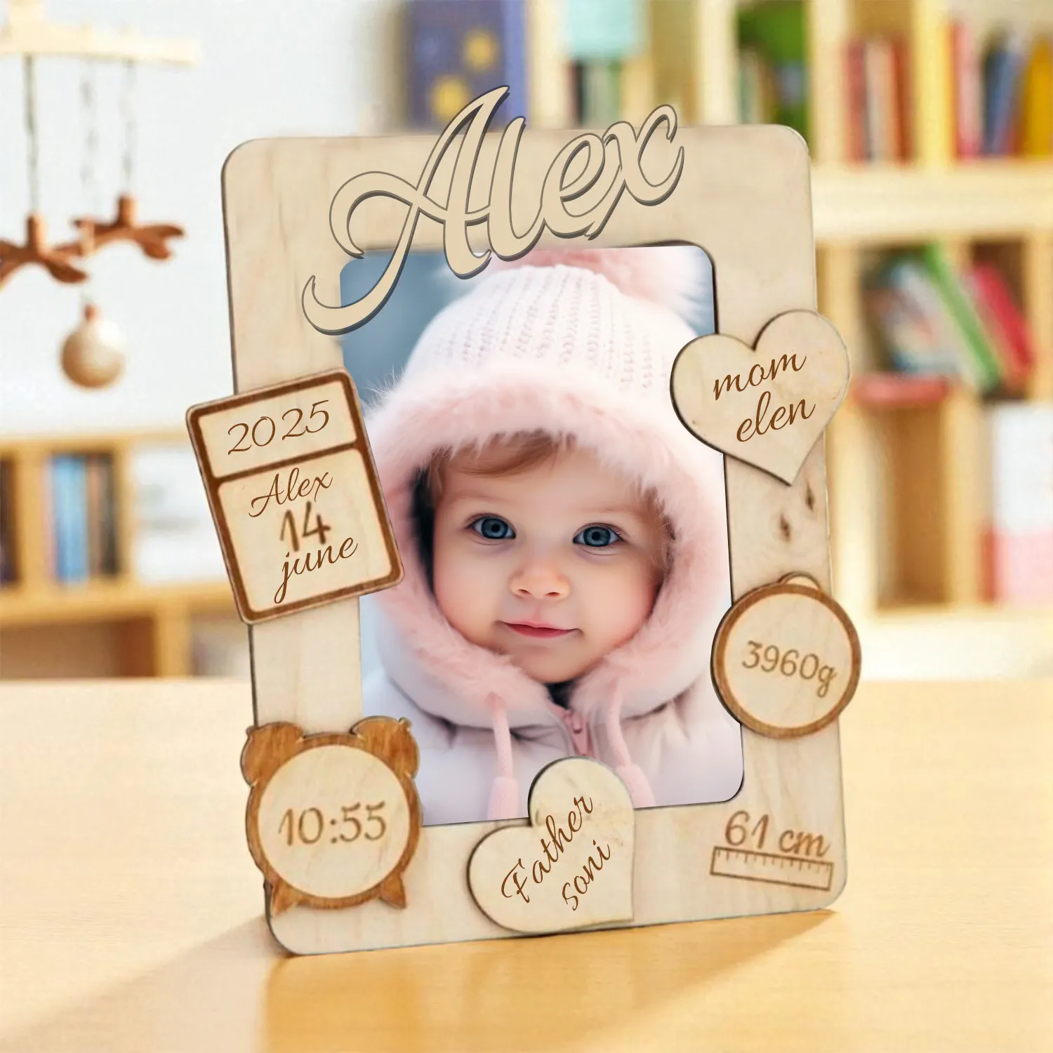 Custom Baby Birth Details Wooden Photo Frame – Personalized Newborn Keepsake