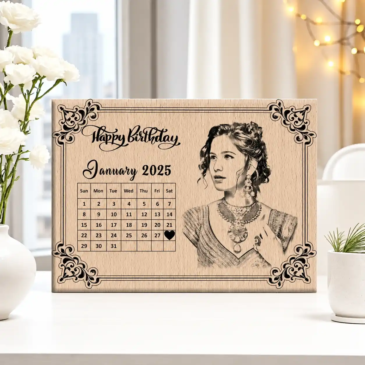 Unique Birthday/Anniversary Gift – Laser-Engraved Steam Beech Wooden Photo Frame | DVMART®