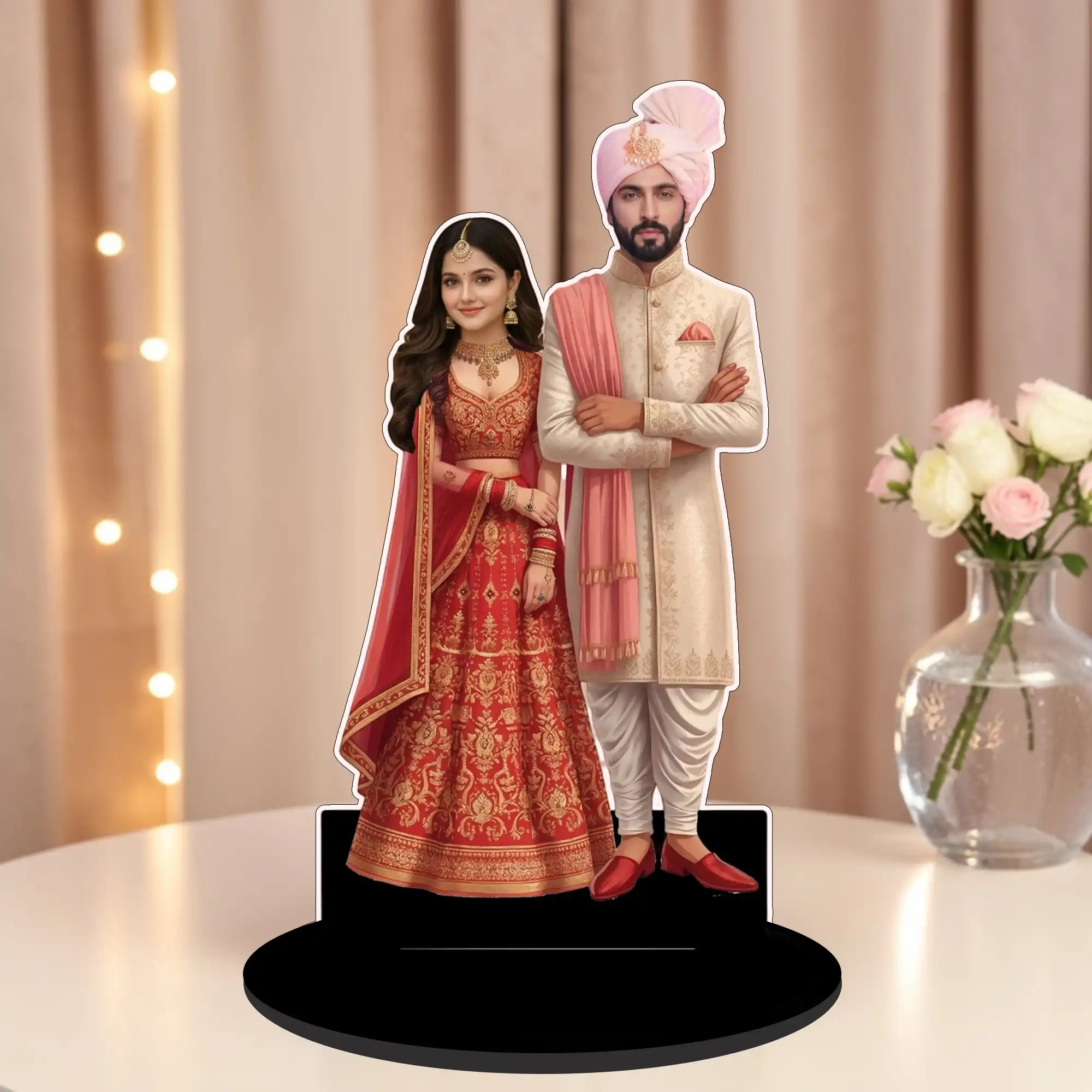 Personalized Wedding Couple Caricature Standee with Name | Custom Bride Groom Gift | MDF Wooden Table Top Caricature for Wedding | Anniversary Gift | Home Decor | DVMART®