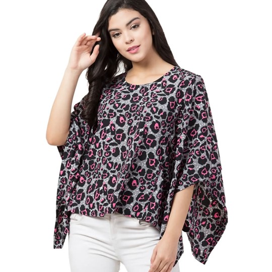 Pink & Off White Classy Elegant Women Tunic To Floral Print Longline Asymmetric Georgette