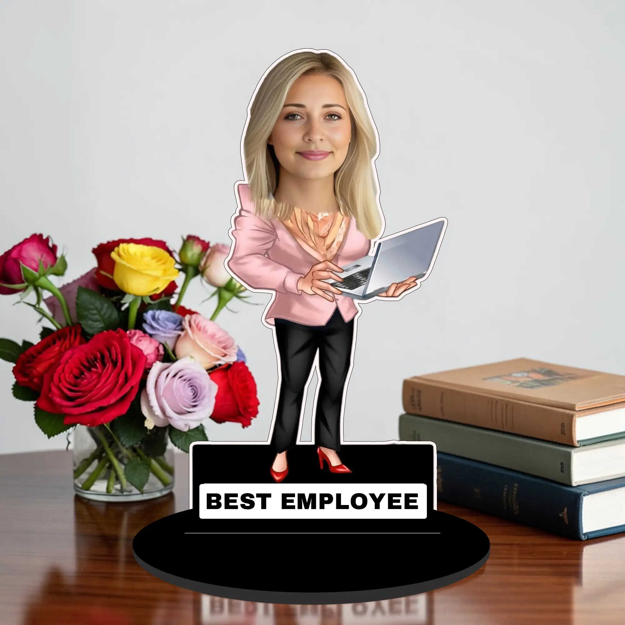 Personalized Best Employee Caricature Standee with Name | Custom Office Gift | MDF Wooden Table Top Caricature for Employees | Corporate Gift | Desk Decor | DVMART®