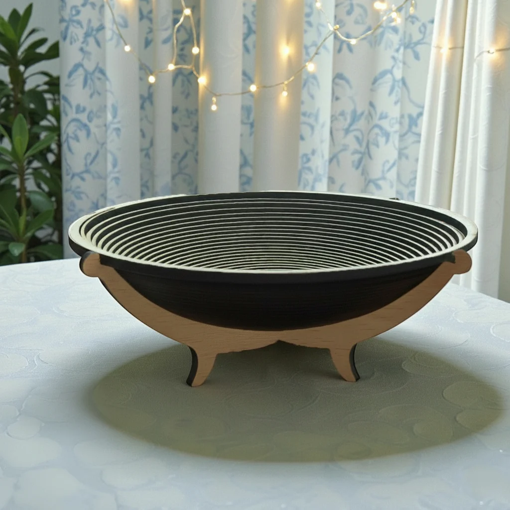 Handcrafted Wooden Spiral Bowl - Single-Piece Wood Fruit & Dry Fruit  Bowl | Multi-Utility Home Décor