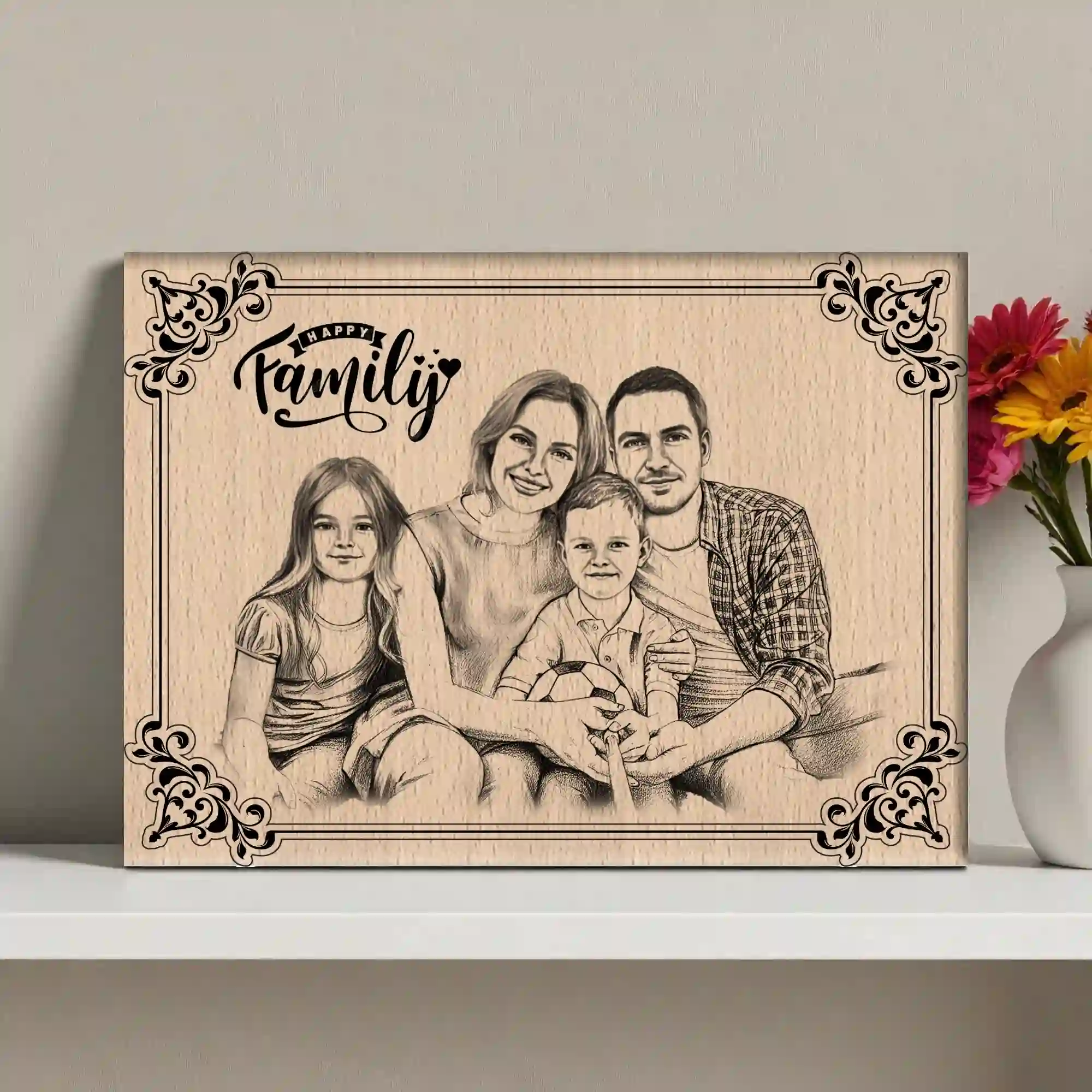 Customized Steem Beech Wooden Family Frame – Laser Engraved Happy Family Photo Gift