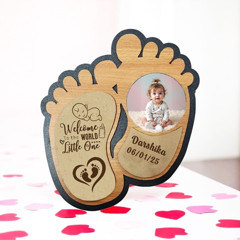 Baby Footprint Keepsake Frame – Personalized MDF Wood Photo Holder