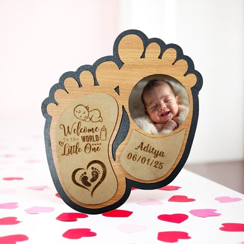 Personalized Baby Foot Photo Frame in MDF Wood – Unique Baby Shower Gift | DVMART®