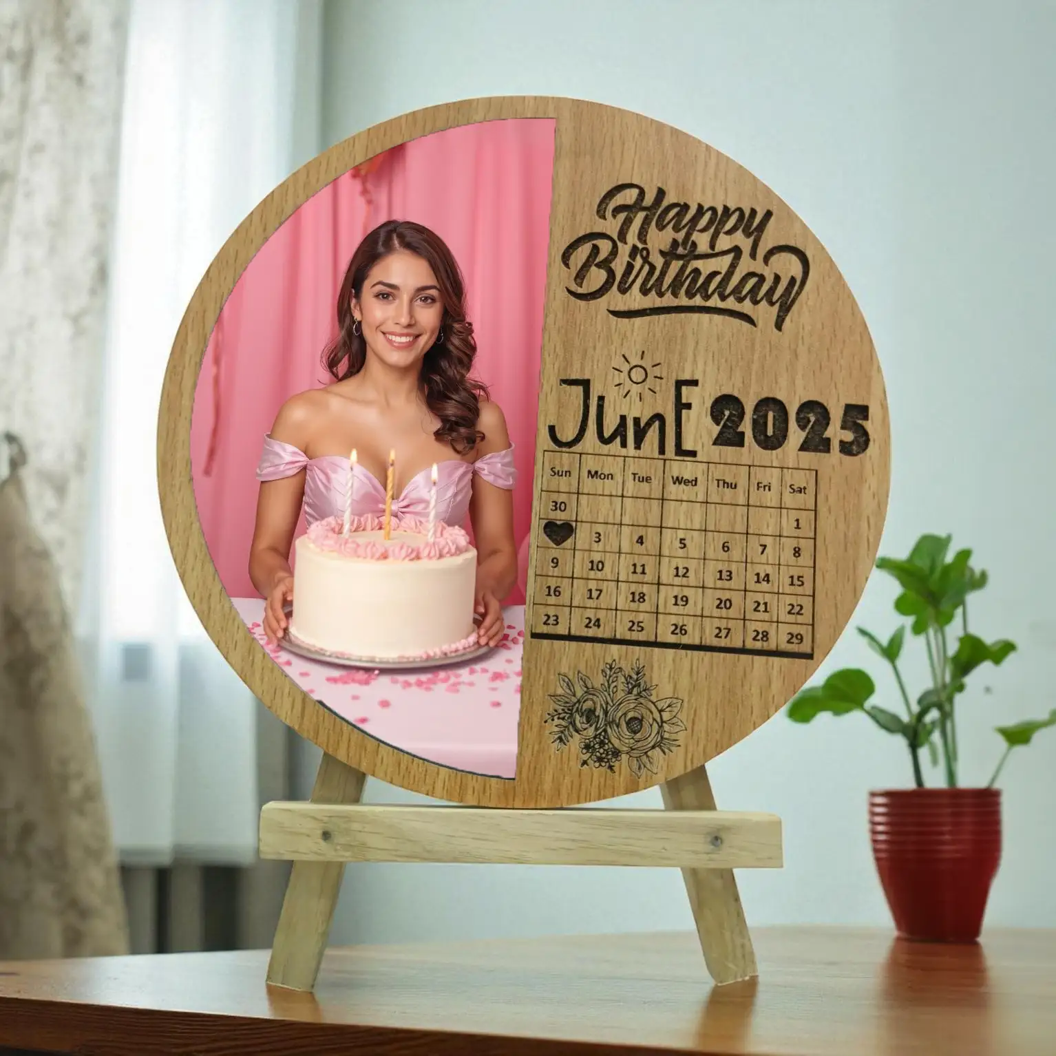 Sleek MDF Wooden Birthday Frame – Personalized Photo & Calendar Gift for Special Day