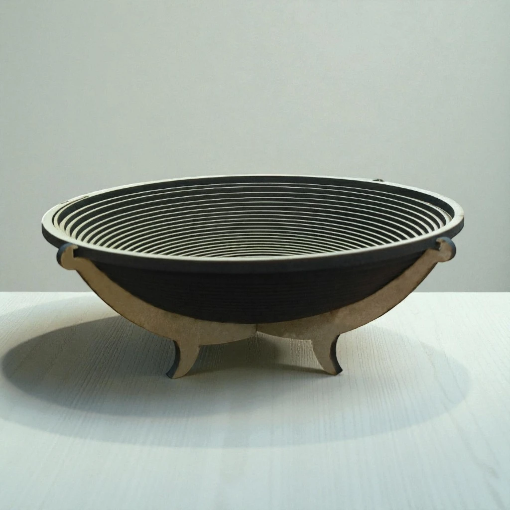 Handcrafted Wooden Spiral Bowl - Single-Piece Wood Fruit, Dry Fruit & Chocolate Bowl | Multi-Utility Home Décor