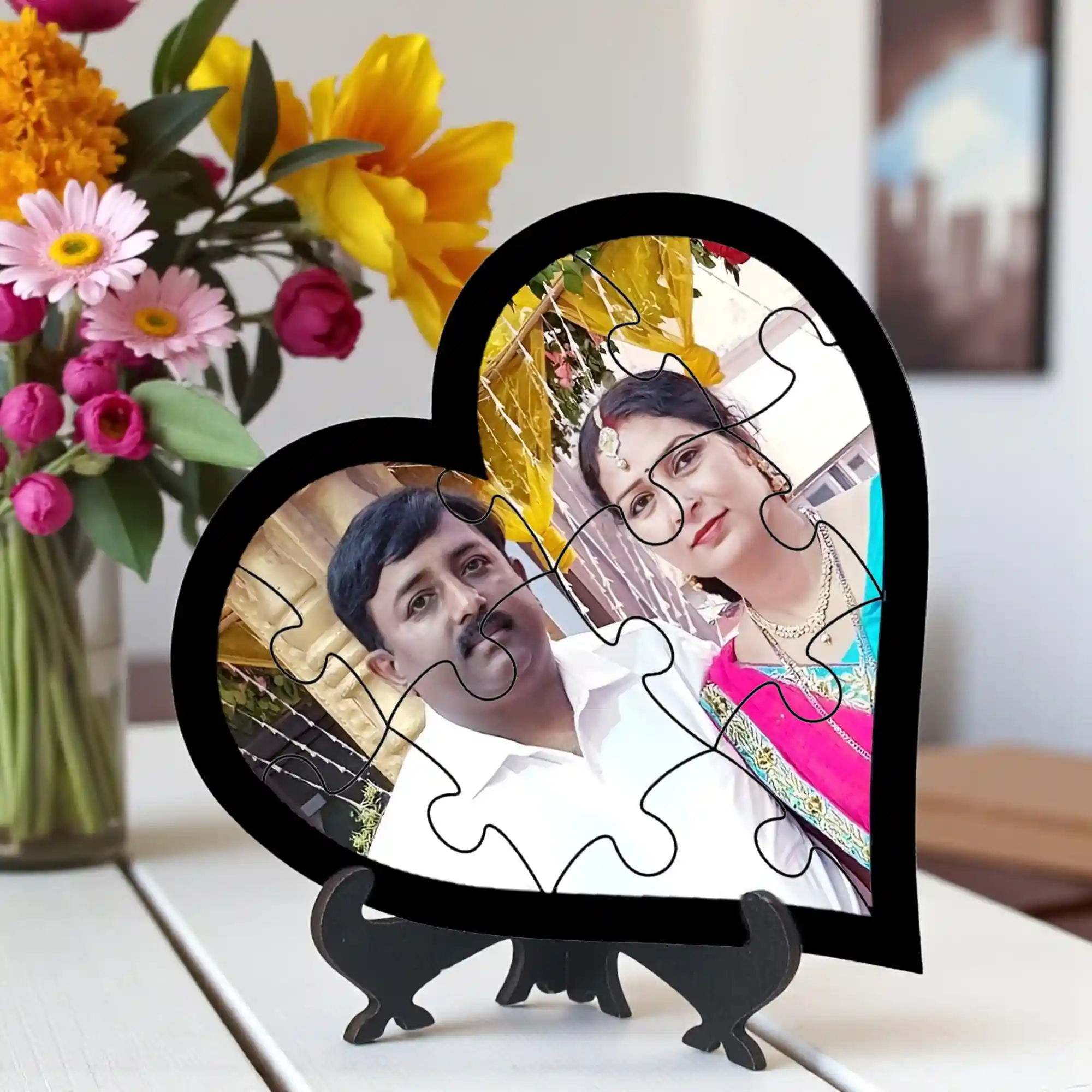 Personalized Heart Shape Photo Puzzle Frame – Custom Wooden Gift for Couples, Anniversary & Romantic Keepsake15CM (6 Inch)