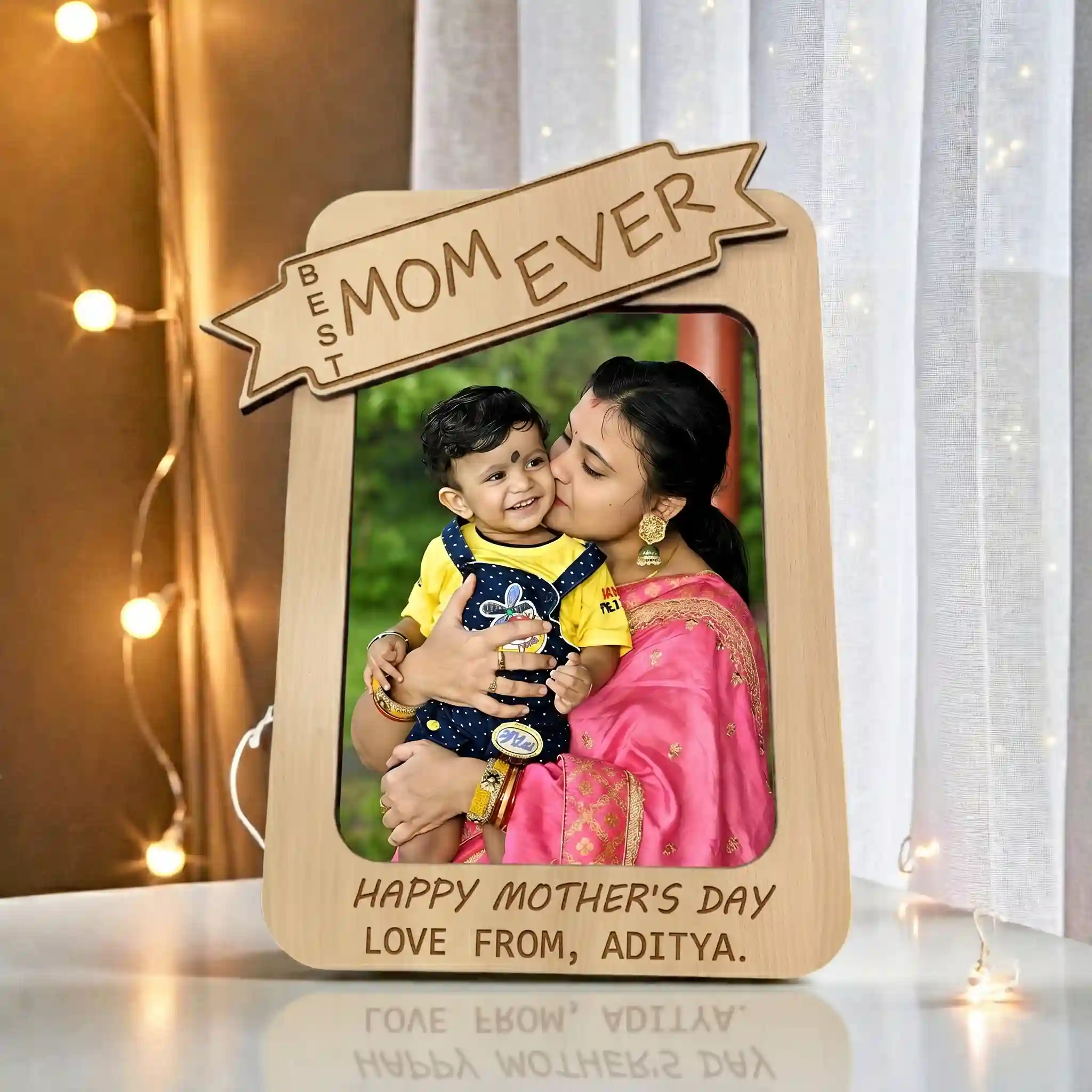 Personalized Wooden Photo Frame for Mother’s Day Gift | Best Mom Ever Engraved Frame with Custom Photo | MDF Table Decor Gift