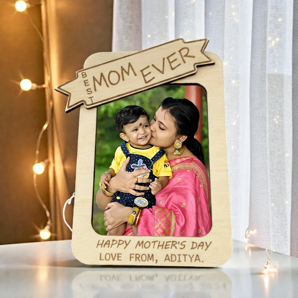 Personalized Best Mom Ever Wooden Photo Frame | Custom Mother’s Day Gift | MDF Engraved Photo Frame with Name | Unique Gift for Mom from Son/Daughter | DVMART®