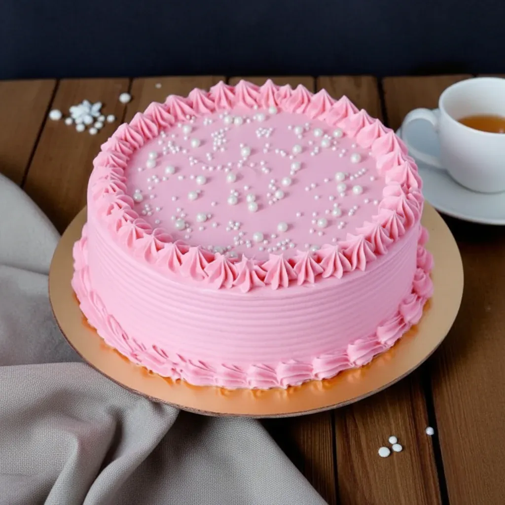 Pink Cream Cake – Elegant Birthday Cake with Edible Pearls