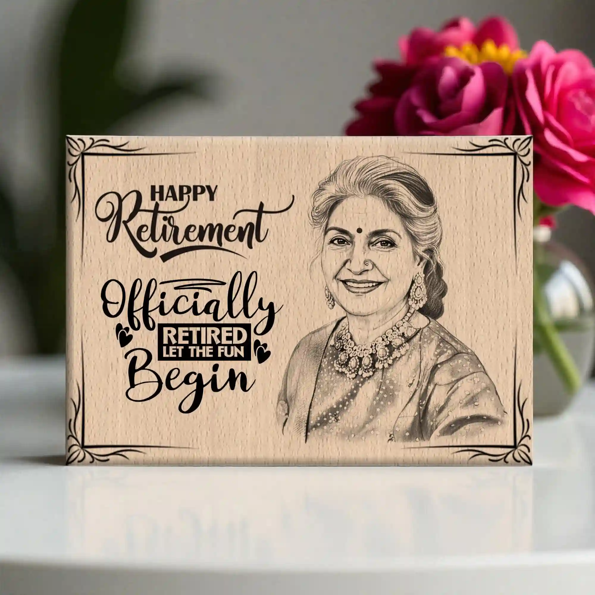 Personalized Steam Beech Wooden Happy Retirement Officially Frame – Custom Engraved Farewell Gift by DVMART