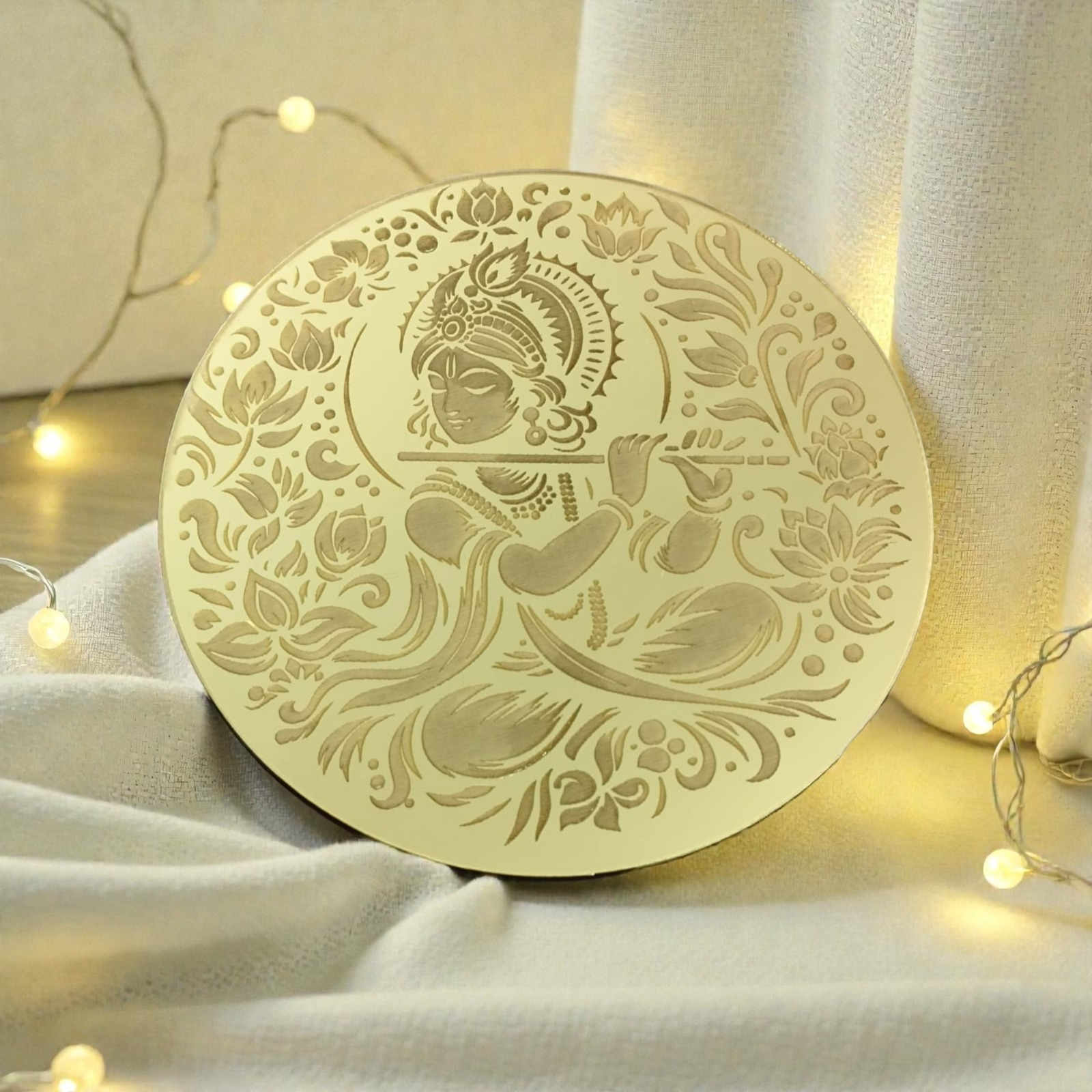 Golden Acrylic Laser Engraved Shri Krishna Photo Frame | Dual Hanging Spiritual Wall Décor for Festive, Worship & Home Décor