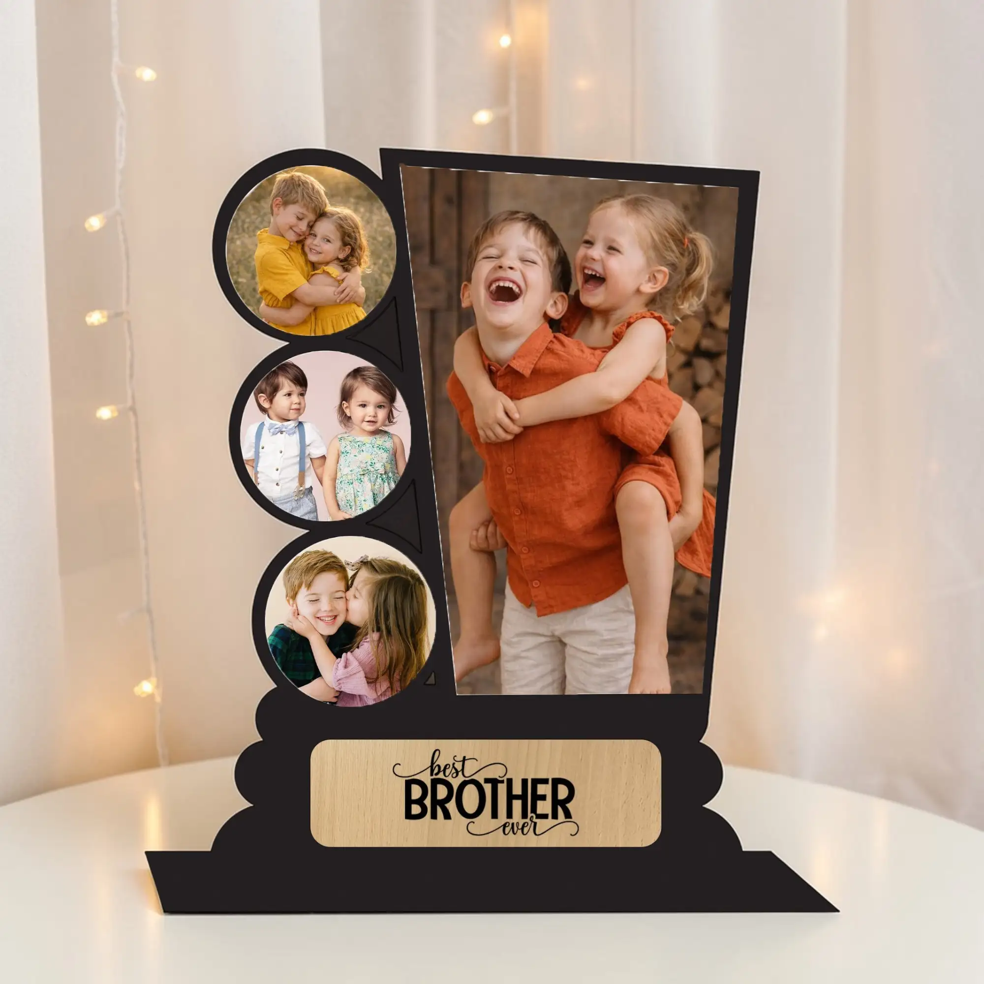 Best Brother Photo Frame Gift | Multi Photo Collage Frame for Brother | Wooden Table Top Frame | Birthday Rakhi Gift for Brother | Decorative Memory Frame