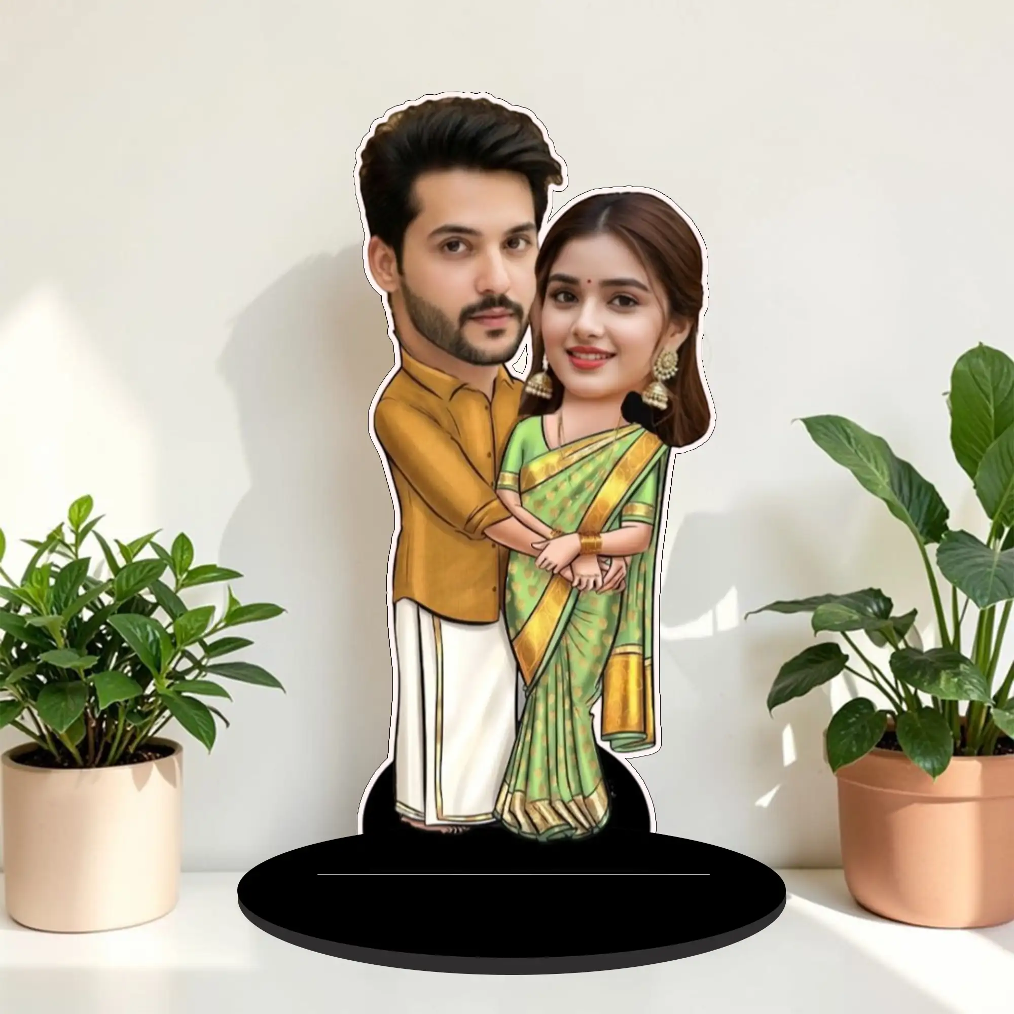 Personalized Couple Caricature Standee with Name | Custom Wedding Gift | MDF Wooden Table Top Caricature for Couples | Romantic Gift for Anniversary | Desk Decor | DVMART®