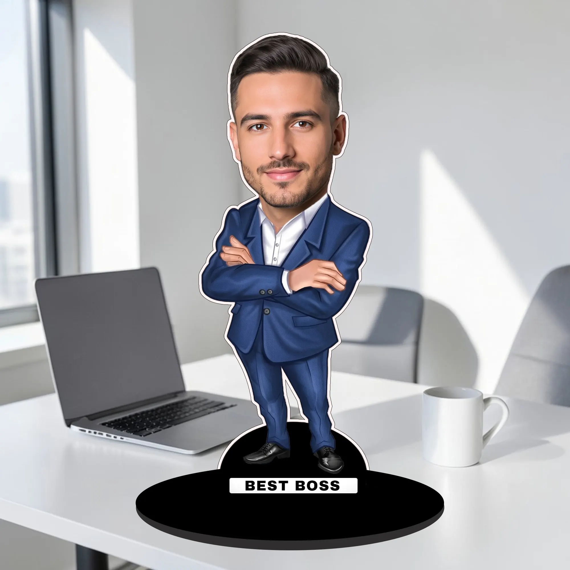 Personalized Best Boss Caricature Standee with Name | Custom Corporate Gift | MDF Wooden Table Top Caricature for Boss | Office Desk Decor | Unique Gift for Boss | DVMART®