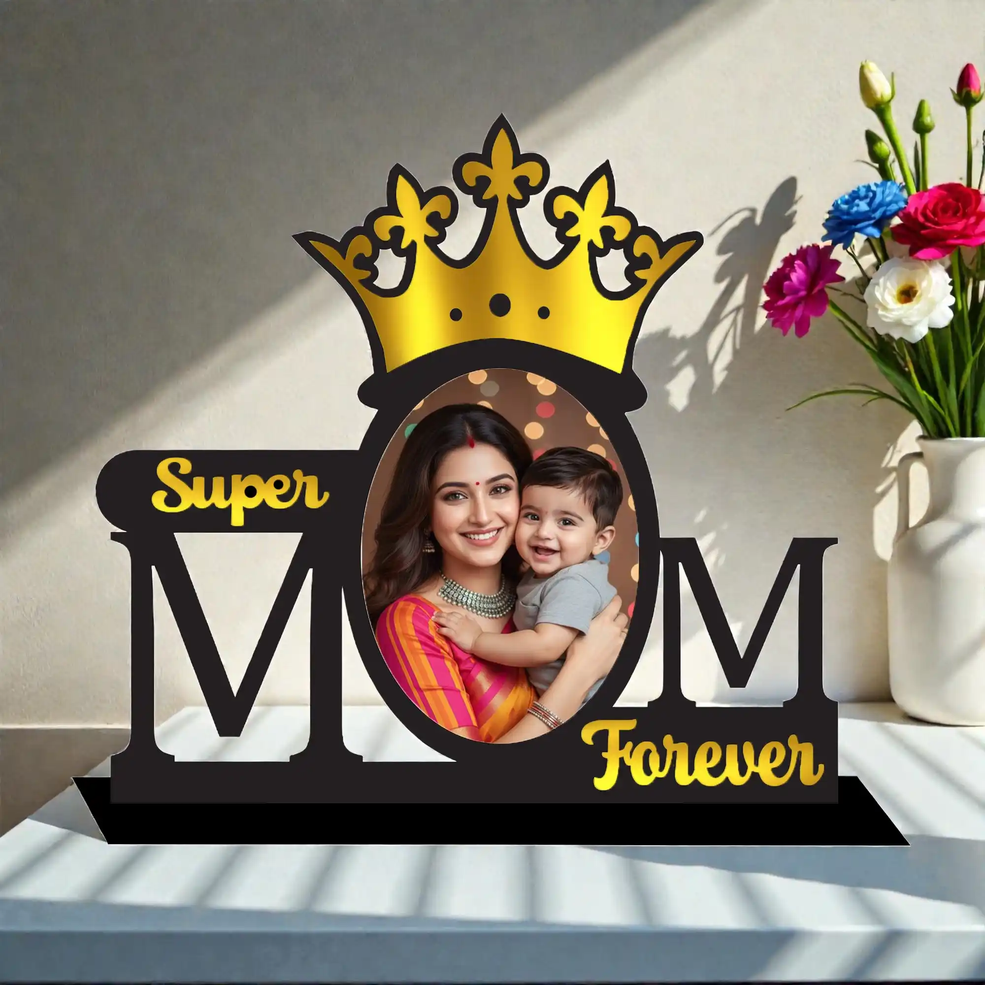 Personalized Super Mom Forever Wooden Photo Frame | Custom Mother’s Day Gift India | MDF Table Top Photo Frame with Crown Design | Unique Gift for Mom | Home Decor | DVMART®