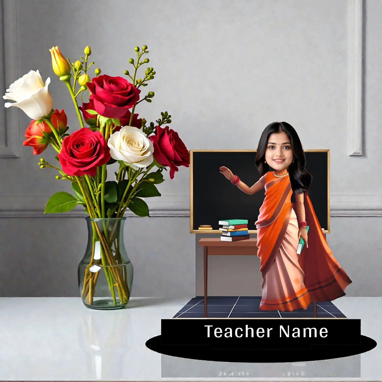 Personalized Teacher Caricature MDF Wooden Standee | Custom Name Teacher Figurine Desk Decor | Unique Teachers Day Gift, Farewell & Appreciation Gift | DVMART®