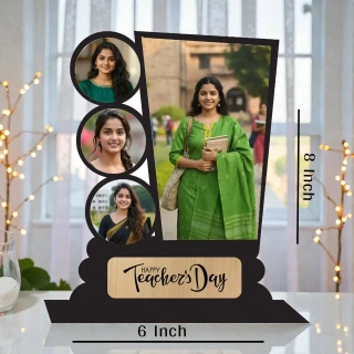 Personalized Teacher’s Day Wooden Photo Frame (4 Photo Collage) | Custom MDF Multi Photo Frame Gift for Teachers | Happy Teacher’s Day Desk Decor | Unique Teacher Appreciation Gift India | DVMART® thumbnail 2