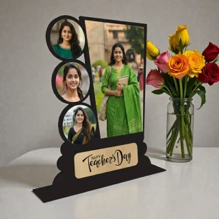 Personalized Teacher’s Day Wooden Photo Frame (4 Photo Collage) | Custom MDF Multi Photo Frame Gift for Teachers | Happy Teacher’s Day Desk Decor | Unique Teacher Appreciation Gift India | DVMART® thumbnail 3