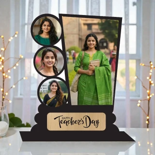 Personalized Teacher’s Day Wooden Photo Frame (4 Photo Collage) | Custom MDF Multi Photo Frame Gift for Teachers | Happy Teacher’s Day Desk Decor | Unique Teacher Appreciation Gift India | DVMART® thumbnail 4