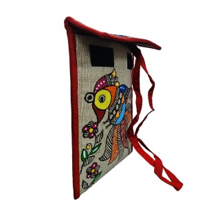Desinger Mithila painting Jute Mobile pouch Hand Painted Handbag Purse and pouch (Associated design) thumbnail 2