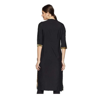 Women's Straight Kurta Black thumbnail 3