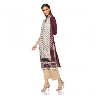Women Self Design Viscose Rayon Straight Kurta  (Purple, White) thumbnail 5