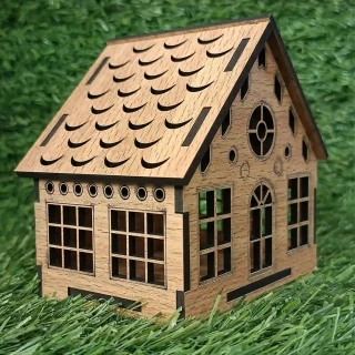 3D-DIY MDF Wooden House Model with 2 Windows | Miniature Craft Kit for Home Decor & DIY Projects- 4 Inch (10cm) thumbnail 3