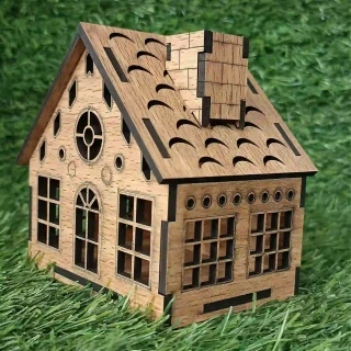 3D-DIY MDF Wooden House Model with 2 Windows | Miniature Craft Kit for Home Decor & DIY Projects- 4 Inch (10cm)