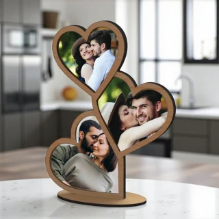 Customized 3 Heart Wooden Photo Frame for Couples – Personalized Gift for Anniversary, Wedding & Valentine’s Day-19CM ( 7.5 Inch)