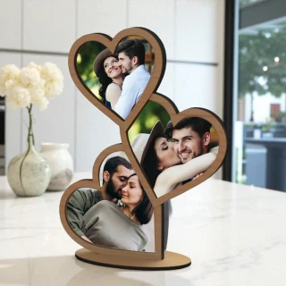 Customized 3 Heart Wooden Photo Frame for Couples – Personalized Gift for Anniversary, Wedding & Valentine’s Day-19CM ( 7.5 Inch) thumbnail 2