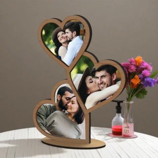 Customized 3 Heart Wooden Photo Frame for Couples – Personalized Gift for Anniversary, Wedding & Valentine’s Day-19CM ( 7.5 Inch) thumbnail 3
