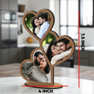 Customized 3 Heart Wooden Photo Frame for Couples – Personalized Gift for Anniversary, Wedding & Valentine’s Day-19CM ( 7.5 Inch) thumbnail 4