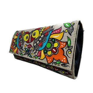 Mithila painting Hand Made creation Jute Clutches Vibrant color Handbag Purse and pouch (Associated design)