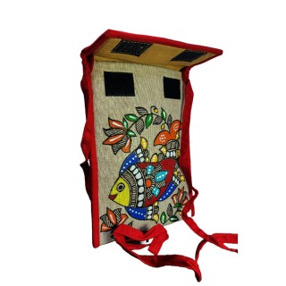 Jute Mobile pouch with Madhubani hand Craft Colorful Mithila Painting Handbag Purse and pouch (Associated design) thumbnail 2