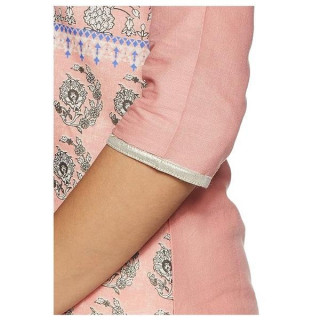 Women Printed Cotton Blend Straight Kurta  (Pink) thumbnail 4