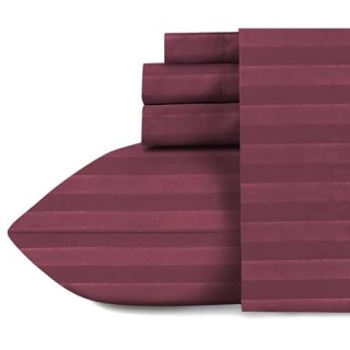 Stripes Queen Size Cotton Bedsheet for Double Bed Wine-210 TC  thumbnail 2