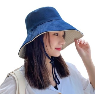 Bucket Cap Hats Reversible for Women UV Protection Wide Brim Summer for Girls Breathable Casual Beach Sun Protection (Beige and Blue Reversible)