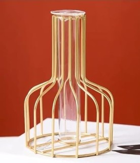 1 Pcs Propagation Station with Metal Frame Test Tube Glass Items Vase for Flower Pot Gift Home Decor Bedroom Diwali Décor Item (Pack of 1 Gold) thumbnail 2