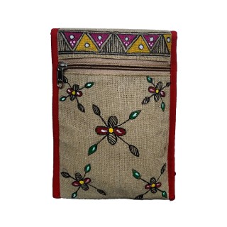 Madhubani Craft Colorful Mithila Painting Mobile pouch|  Jute Handbag Purse and pouch (Associated design) thumbnail 4