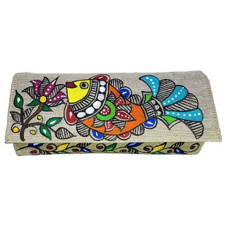 Desinger Mithila painting Jute clutches Hand Painted Handbag Purse and pouch (Associated design)